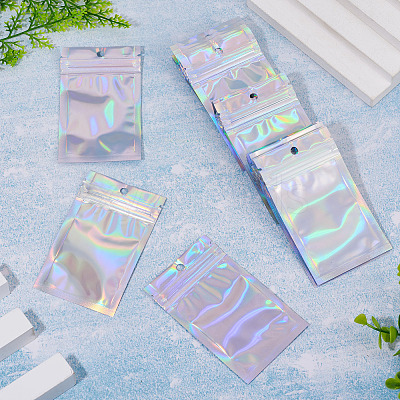 60Pcs Rectangle Zip Top Plastic Glitter Holographic Bags OPP-TA0001-23-1
