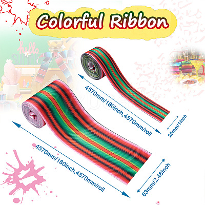 2Rolls 2 Styles Stripe Pattern Printed Polyester Grosgrain Ribbon OCOR-TA0001-37J-1