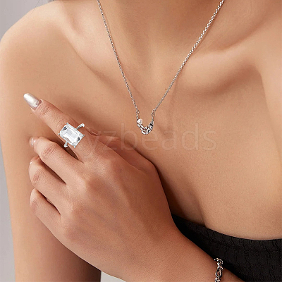 1Pc Adjustable 925 Sterling Silver Rectangle Ring Component STER-BC0003-67P-1