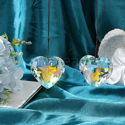 2Pcs Glass Heart Pendant Decorations HJEW-SP0001-22B-1