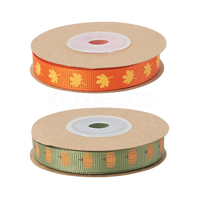 2 Rolls 2 Styles Thanksgiving Day Themes Polyester Ribbon OCOR-TA0003-29A-1