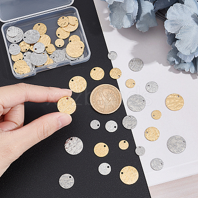 64Pcs 8 Style 304 Stainless Steel Textured Pendants STAS-DC0012-55-1