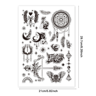 Boho Style Feather Plastic Clear Stamps DIY-WH0584-0002-1