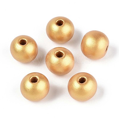 Spray Painted Round Natural Schima Wood Beads WOOD-A018-14mm-01-1