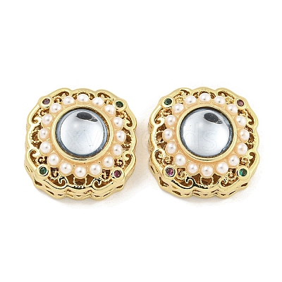 Brass with ABS Imitation Pearl with Resin with Clear Cubic Zirconia Charms KK-Q820-34G-1