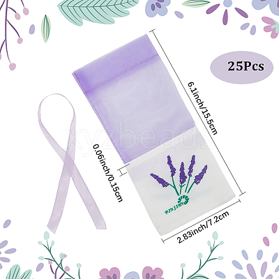 25Pcs Printed Cotton Organza Dried Flower Storage Drawstring Bags with Ribbon ABAG-SP0001-56B-1