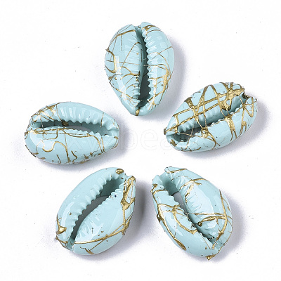 Spray Painted Natural Cowrie Shell Beads X-SSHEL-R047-03-A04-1