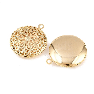 Flat Round Brass Hollow Locket Pendants KK-K414-11B-G-1