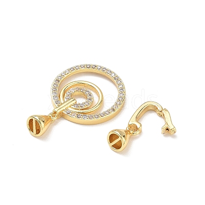 Brass Micro Pave Clear Cubic Zirconia Fold Over Clasps KK-K428-04G-1