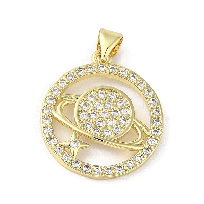 Rack Plating Brass Micro Pave Cubic Zirconia Pendants KK-C052-22G-1