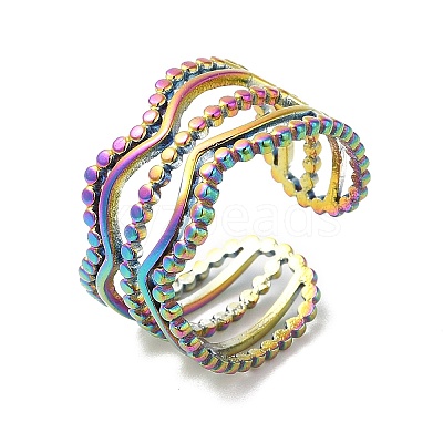 Ion Plating(IP) 304 Stainless Steel Wave Open Cuff Ring for Women RJEW-M149-36RC-1