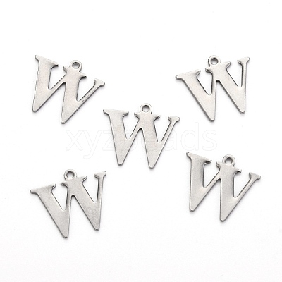 Tarnish Resistant 304 Stainless Steel Alphabet Charms STAS-H122-W-P-1