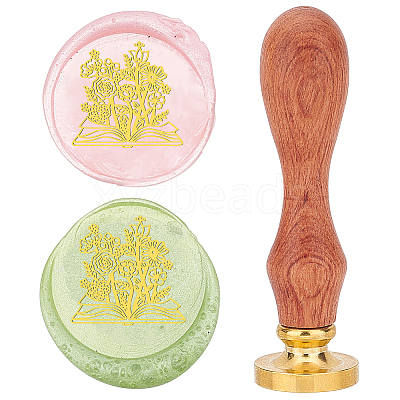 Brass Wax Seal Stamp with Wood Handle AJEW-WH0412-0012-1