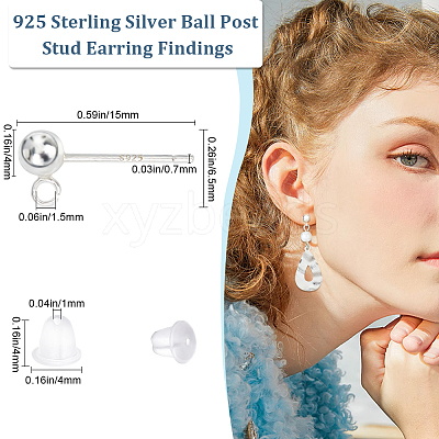 5 Pairs 925 Sterling Silver Round Ball Stud Earring Findings STER-BBC0006-26A-1