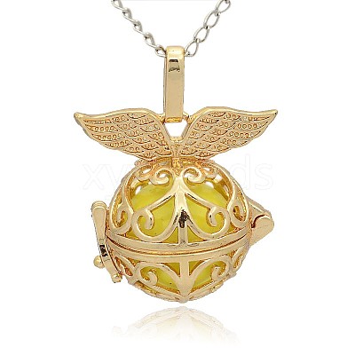 Golden Tone Brass Hollow Round Cage Pendants KK-J237-04G-1