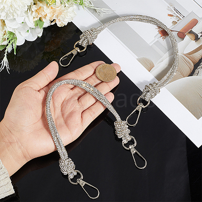 2Pcs Glass Rhinestone Rubber Cord Bag Handles FIND-PH0059-68C-1