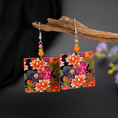 Acrylic & Glass Dangle Earrings FS-WG5F1EE-01-1