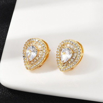 Brass Micro Pave Clear Cubic Zirconia Clip-on Earrings EJEW-H154-11A-G-1
