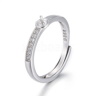 Anti-Tarnish Adjustable Rhodium Plated 925 Sterling Silver Finger Design Ring Mounts Fittings with Pearl Seat X-STER-F048-15P-1