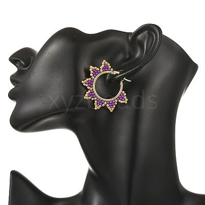 Glass Beaded Hoop Earrings EJEW-MZ00750-02-1