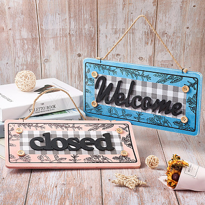 2Pcs 2 Color Wooden Doorplate Decorations AJEW-CF0001-09-1