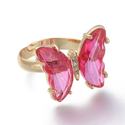 Adjustable Brass Glass Finger Rings RJEW-P148-A01-14-1