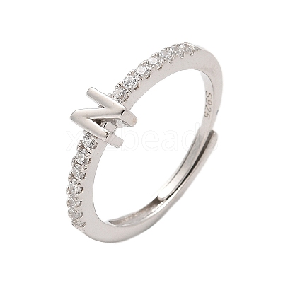 S925 Sterling Silver Adjustable Letter Rings for Women RJEW-M068-01P-N-1