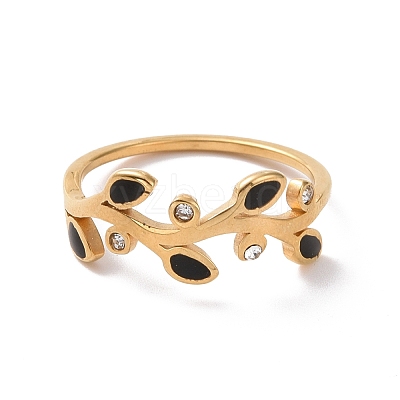 Crystal Rhinestone Leaf Finger Ring with Enamel RJEW-D120-20B-G-1