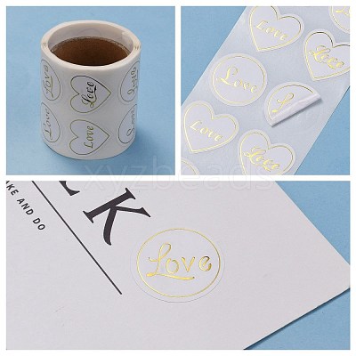 Heart and Flat Round with Word Love Valentine's Stickers Self Adhesive Tag Labels X-DIY-E023-05-1