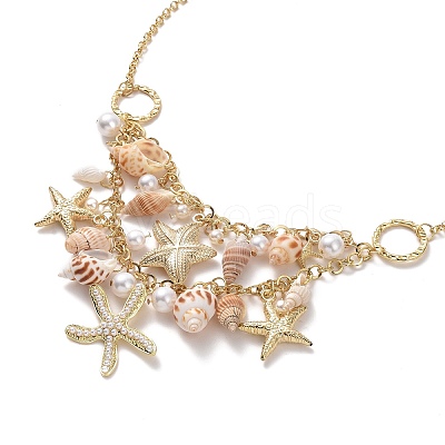 Trendy Shell Bib Beach Necklaces NJEW-N0031-01-1