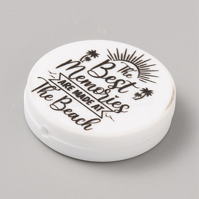 Flat Round with Word Food Grade Eco-Friendly Printed Silicone Focal Beads SIL-SZC0008-07A-1