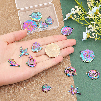 20Pcs 10 Styles 304 Stainless Steel Pendants STAS-CA0001-96-1
