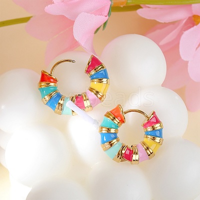 Enamel Striped Thick Hoop Earrings JE1110A-1