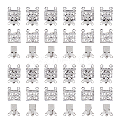 100 Sets 2-Strands 4-Holes 304 Stainless Steel Box Clasps STAS-DC0012-94-1
