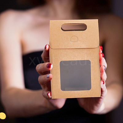 Folding Paper Gift Bags with Hole Handle and Plastic Visible Window ABAG-WH0044-35A-1