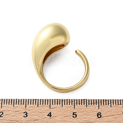 Rack Plating Brass Teardrop Open Cuff Ring for Women X-RJEW-A016-03G-1