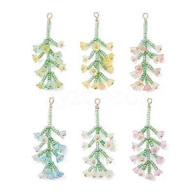 6Pcs 6 Colors Glass Seed Beaded Flower Big Pendants PALLOY-MZ01184-1