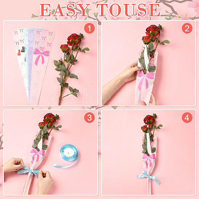 Bowknot Print Transparent PE Cone Flower Sleeves ABAG-FZC0002-001F-1