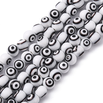 Handmade Evil Eye Lampwork Round Bead Strands LAMP-L055-8mm-09-1