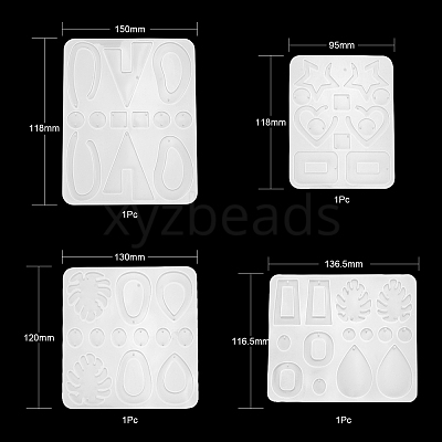 4Pcs Geometric/Teardrop/Heart Pendant & Links Silicone Molds DIY-LS0003-22-1