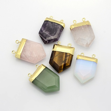 Gemstone Point Pendants with Golden Tone Brass Findings G-P053-G32-1