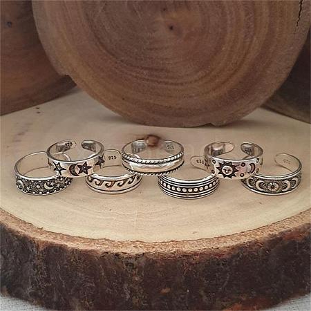 7Pcs 7 Styles Tibetan Style Sun Moon Alloy Cuff Toe Rings for Summer Beach FS-WGAE944-01-1