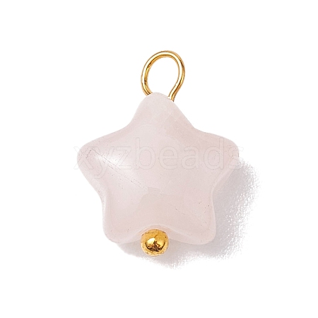 Natural Rose Quartz Star Charms with Brass Loops PALLOY-JF02733-01-1