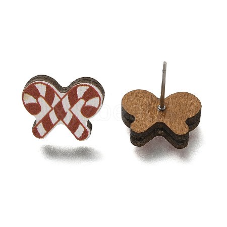 Christmas Printed Wood Stud Earrings for Women EJEW-U025-01B-1