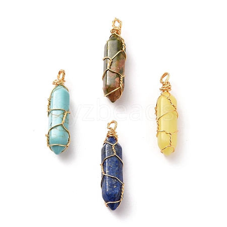 Natural Mixed Gemstone Wire Wrapped Pointed Pendants PALLOY-JF00522-1