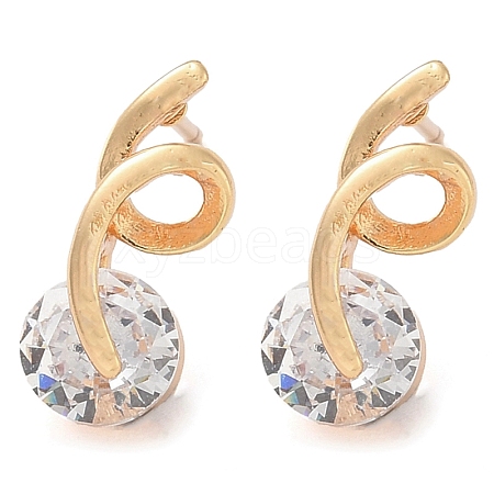 Rack Plating Flat Round Brass Clear Cubic Zirconia Stud Earrings EJEW-M090-16G-1