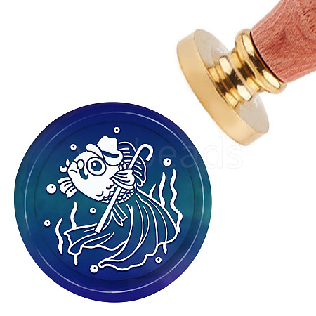 Brass Wax Seal Stamp with Handle AJEW-WH0184-0277-1