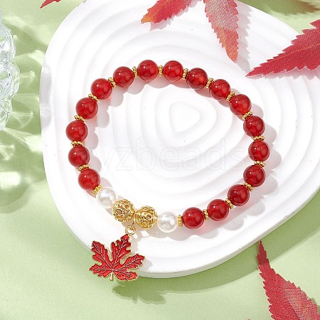 Natural Carnelian Beaded Stretch Bracelets for Women BJEW-JB11328-1