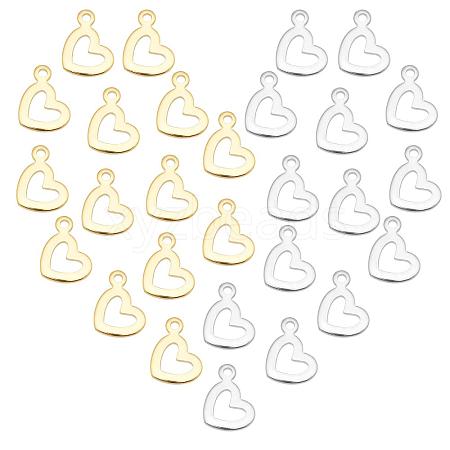   60Pcs 2 Style 304 Stainless Steel Open Heart Pendants STAS-PH0003-82-1