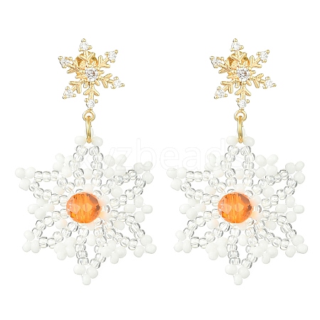 Christmas Snowflake Glass Seed Braided Dangle Earrings EJEW-MZ00233-03-1